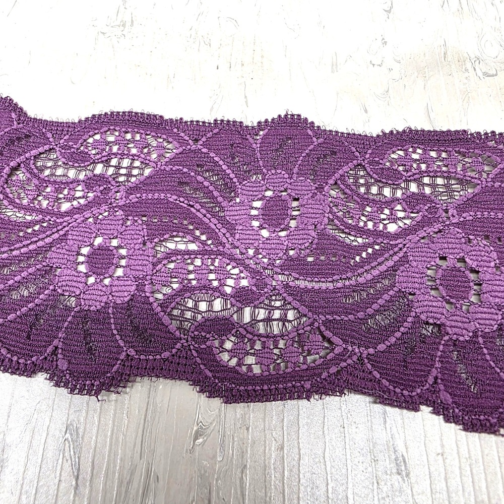 Vintage Purple Floral Flat Lace Trim Non-Stretch 2.5" Wide Continuous 5 Yds